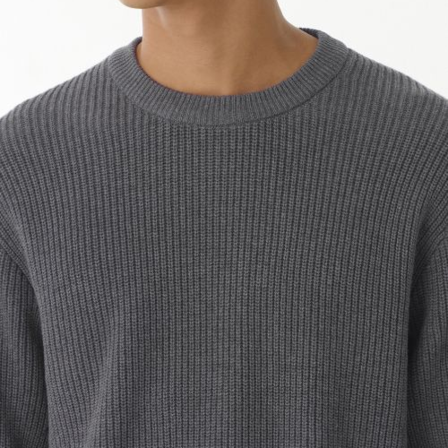 Cotton Ribbed Crew Neck Knit — Gray