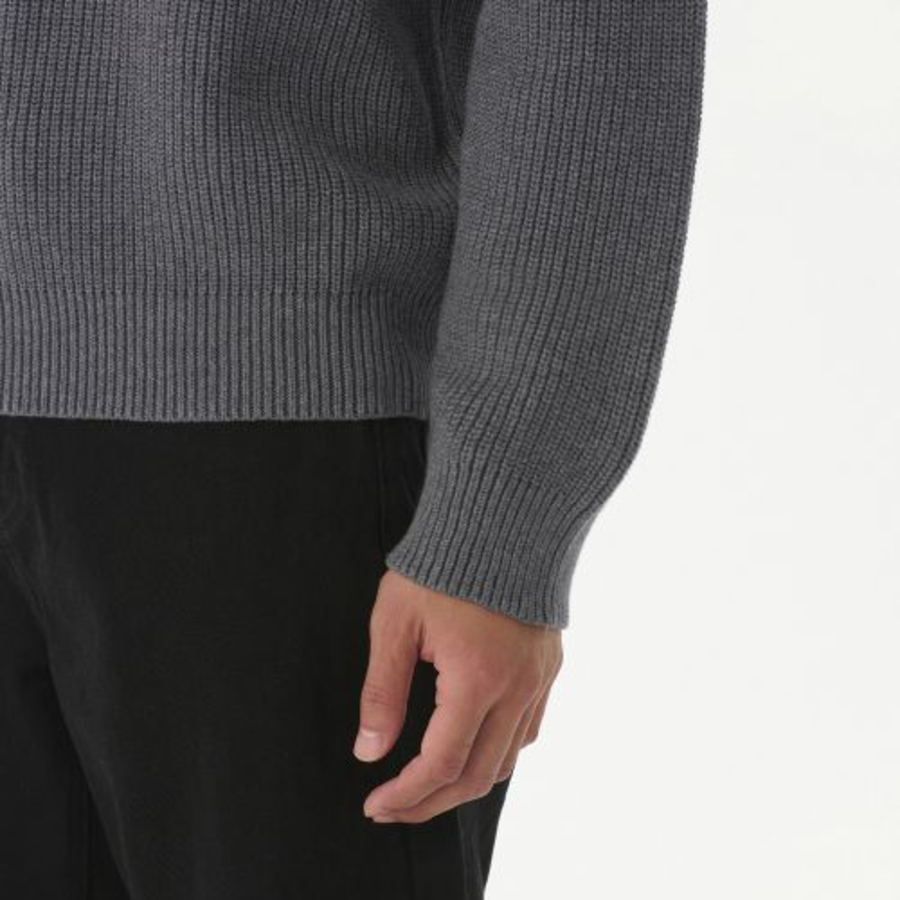 Cotton Ribbed Crew Neck Knit — Gray