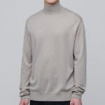 Merino Wool Blend High Gauge Turtleneck Knit — Mushroom