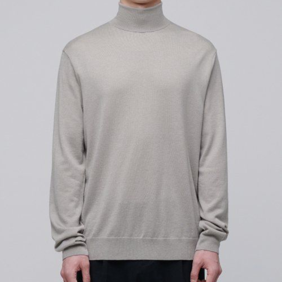 Merino Wool Blend High Gauge Turtleneck Knit — Mushroom