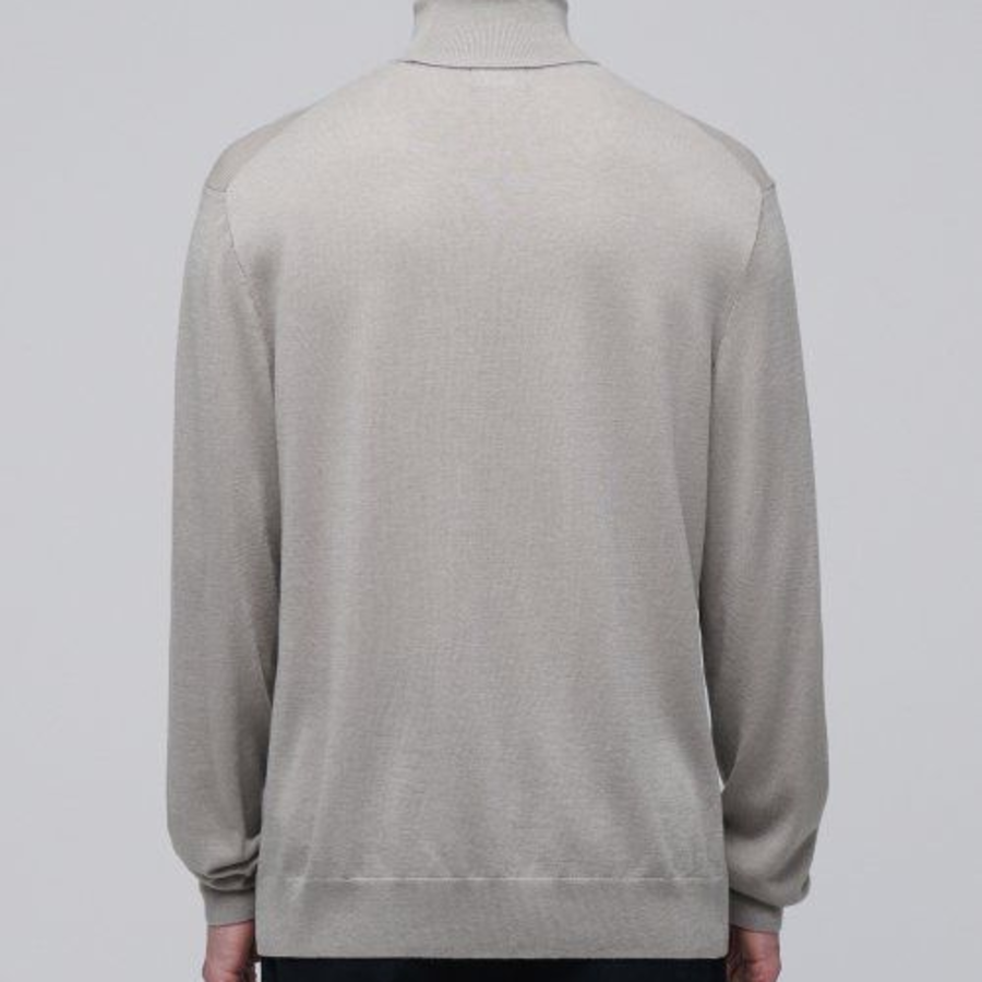 Merino Wool Blend High Gauge Turtleneck Knit — Mushroom