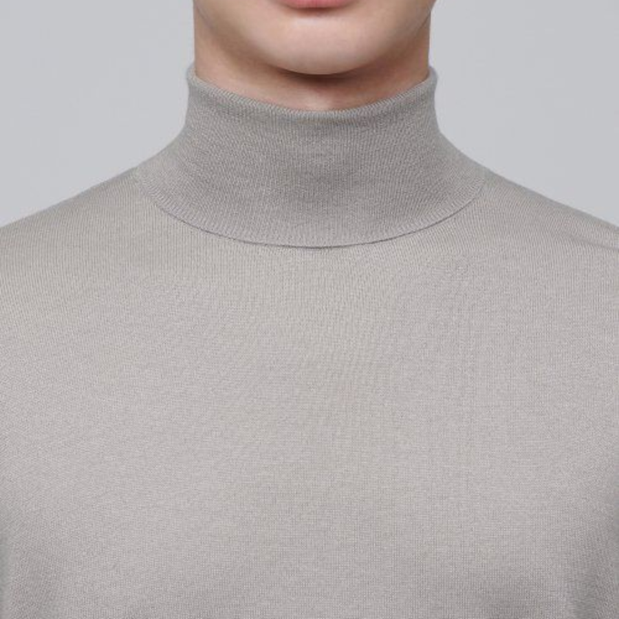 Merino Wool Blend High Gauge Turtleneck Knit — Mushroom