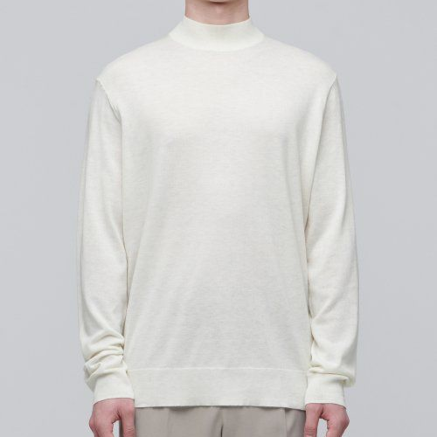 Merino Wool Blend High Gauge Mock Neck Knit — Ivory