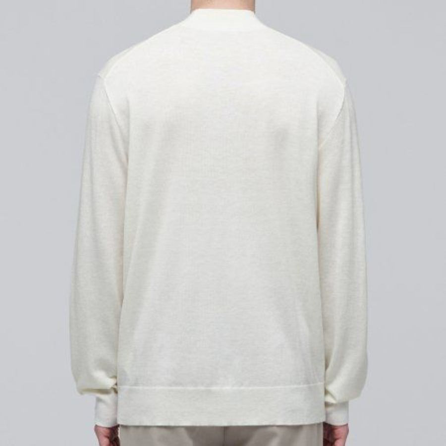 Merino Wool Blend High Gauge Mock Neck Knit — Ivory