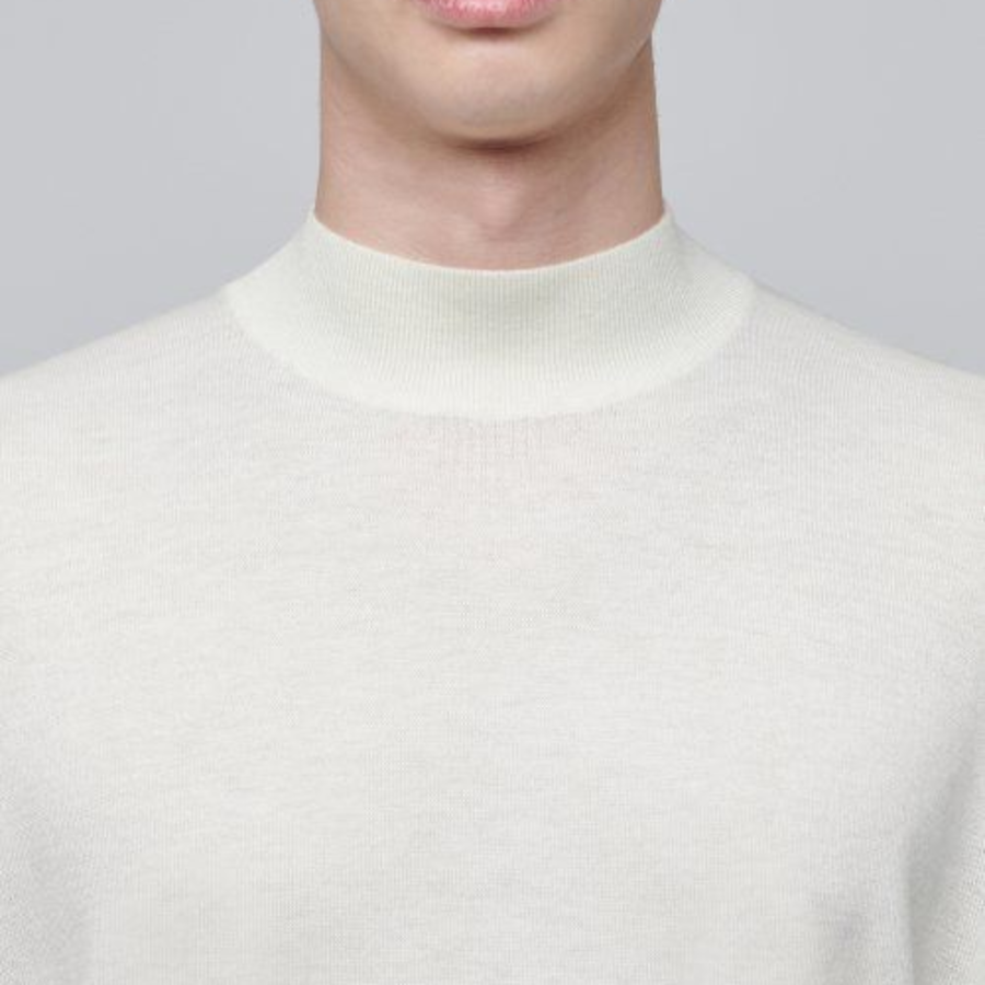Merino Wool Blend High Gauge Mock Neck Knit — Ivory
