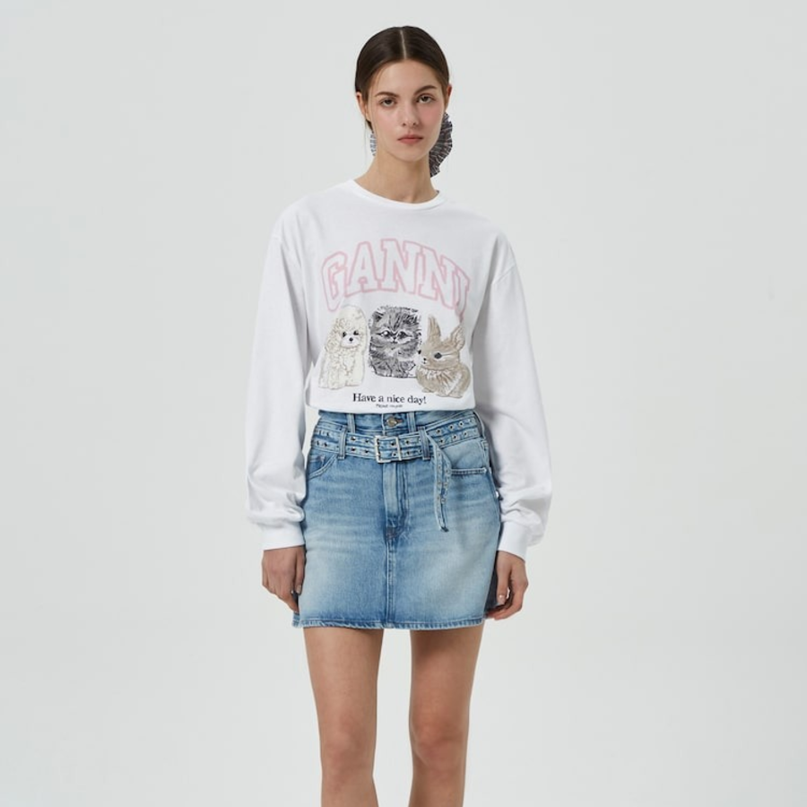 GANNI Re-cut Heavy Jersey Animals Long sleeve – White