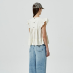 GANNI Stretch Cotton Frill Sleeve Top – Ivory