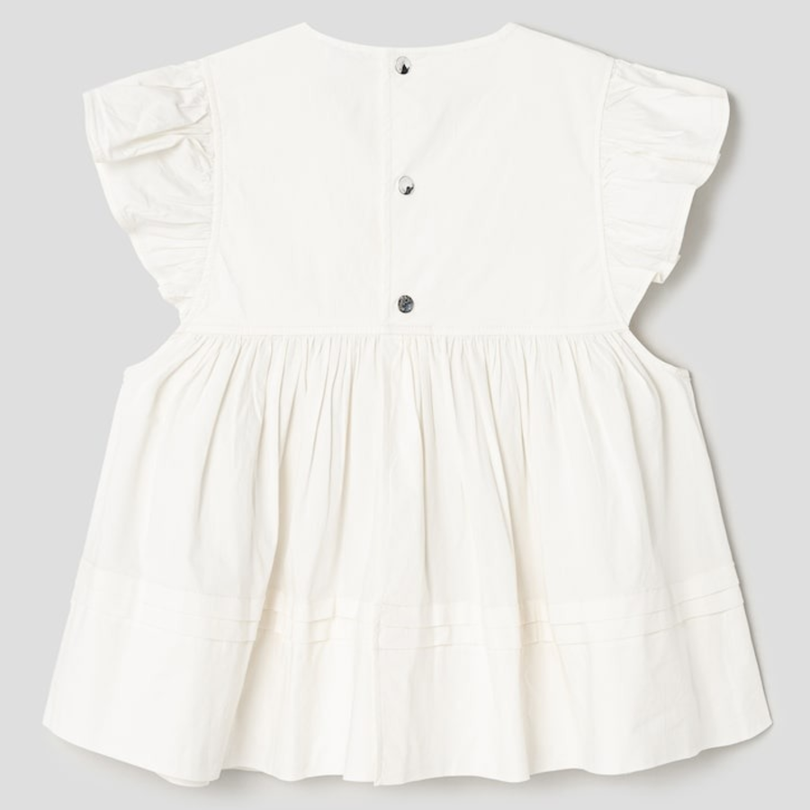 GANNI Stretch Cotton Frill Sleeve Top – Ivory