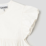 GANNI Stretch Cotton Frill Sleeve Top – Ivory
