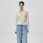 GANNI Printed Wool Mix Cardigan – Ivory