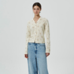 GANNI Printed Wool Mix Cardigan – Ivory