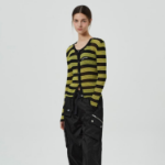 GANNI Sheer Cotton Rib Knit Cardigan – Black