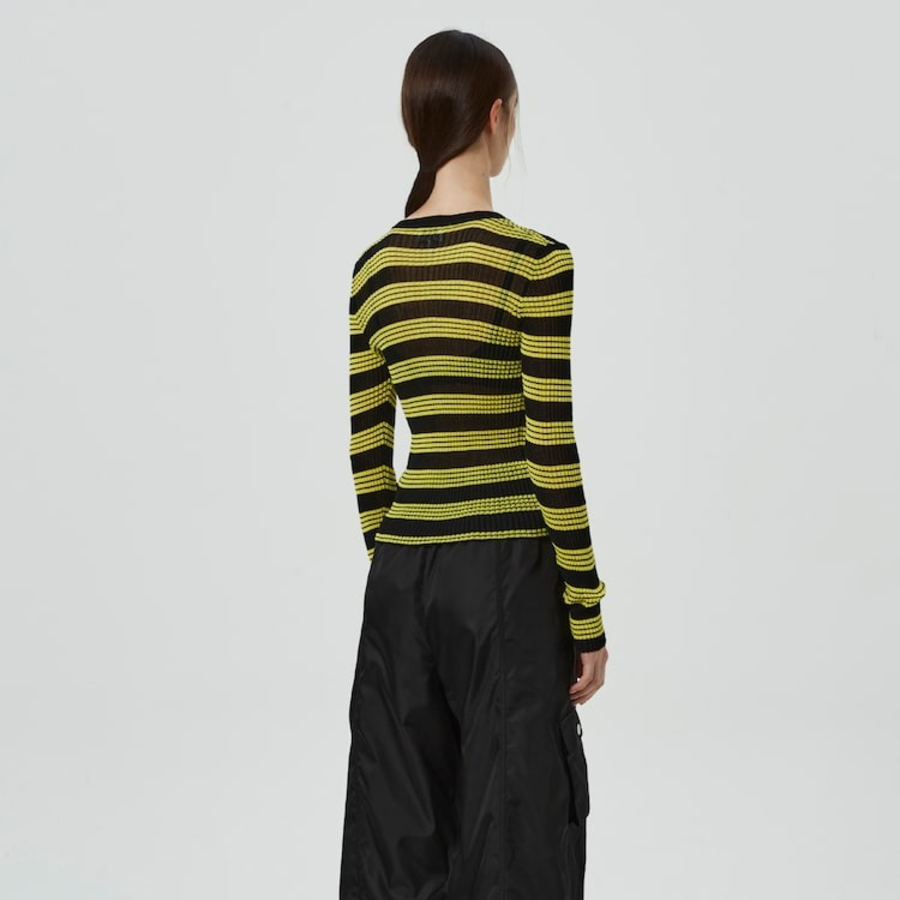 GANNI Sheer Cotton Rib Knit Cardigan – Black