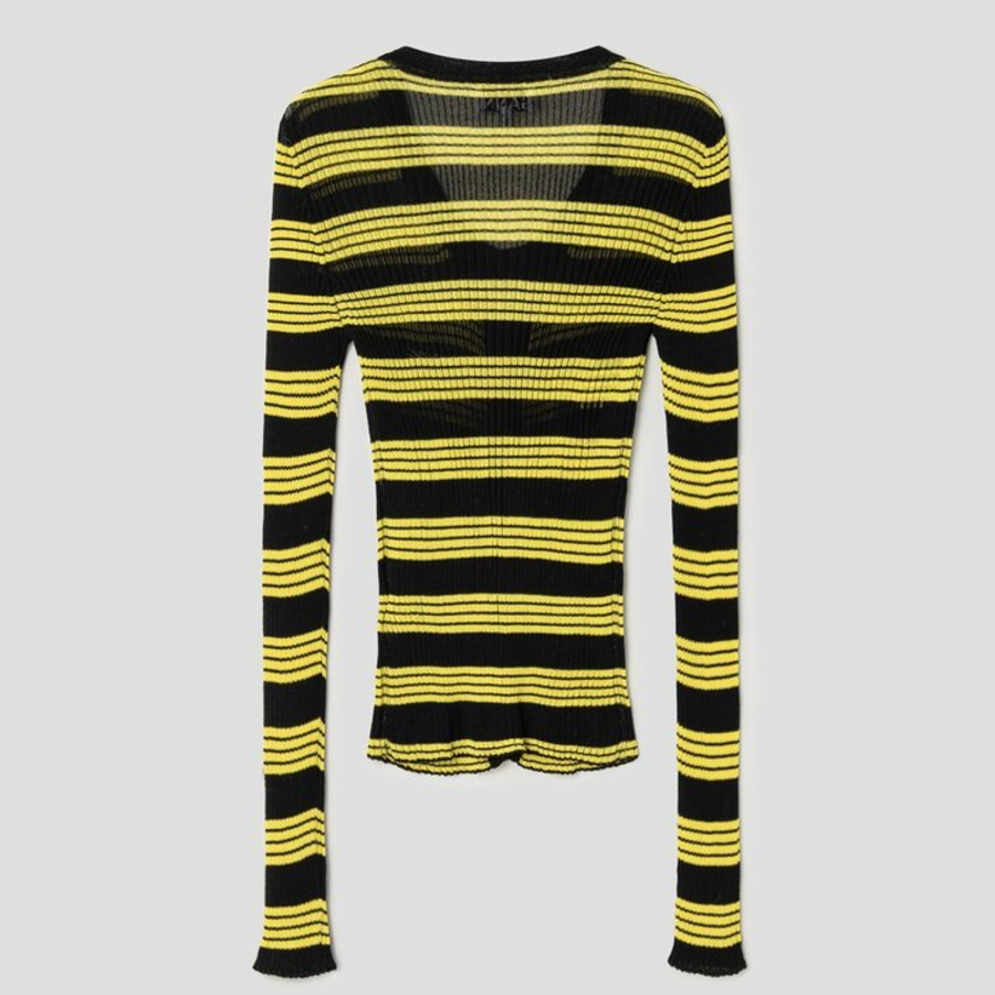 GANNI Sheer Cotton Rib Knit Cardigan – Black