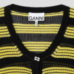 GANNI Sheer Cotton Rib Knit Cardigan – Black