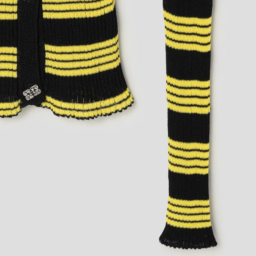 GANNI Sheer Cotton Rib Knit Cardigan – Black