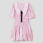 GANNI Shibori Pleat Mini Smock Bubble Dress – Light Pink