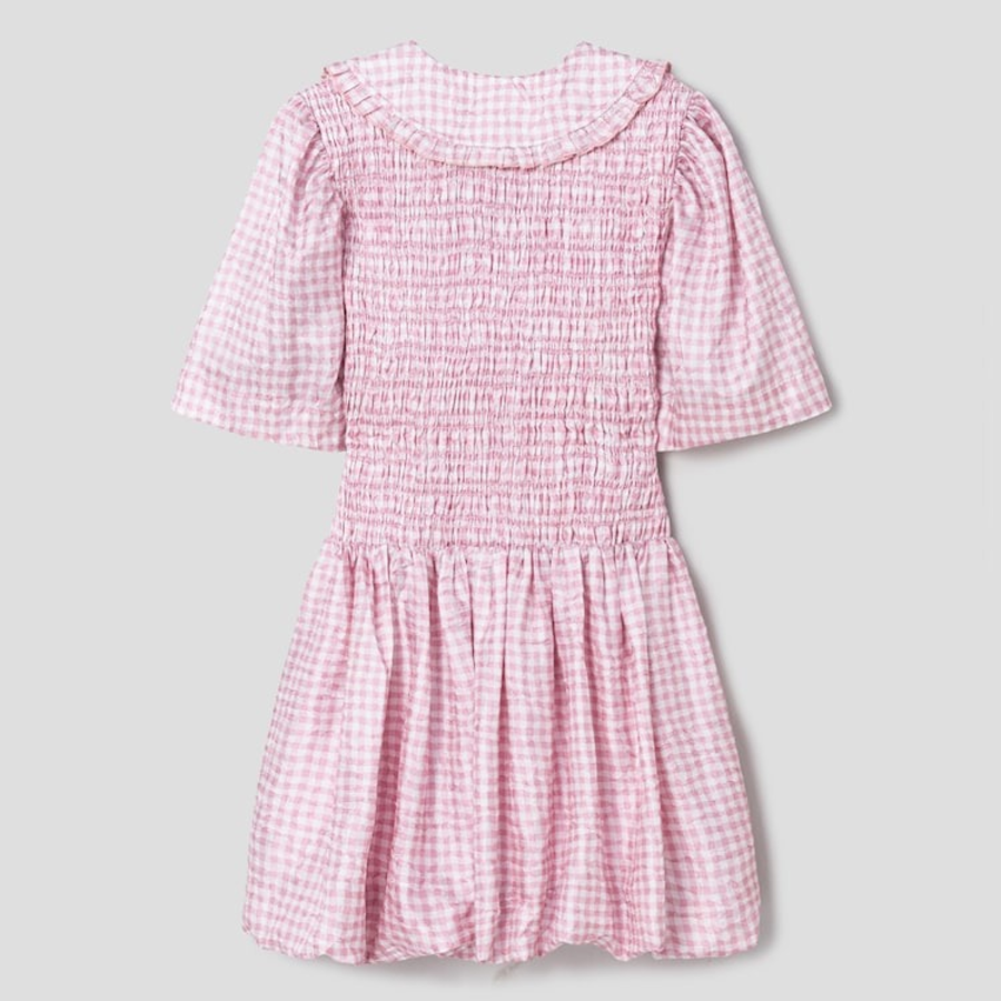 GANNI Shibori Pleat Mini Smock Bubble Dress – Light Pink