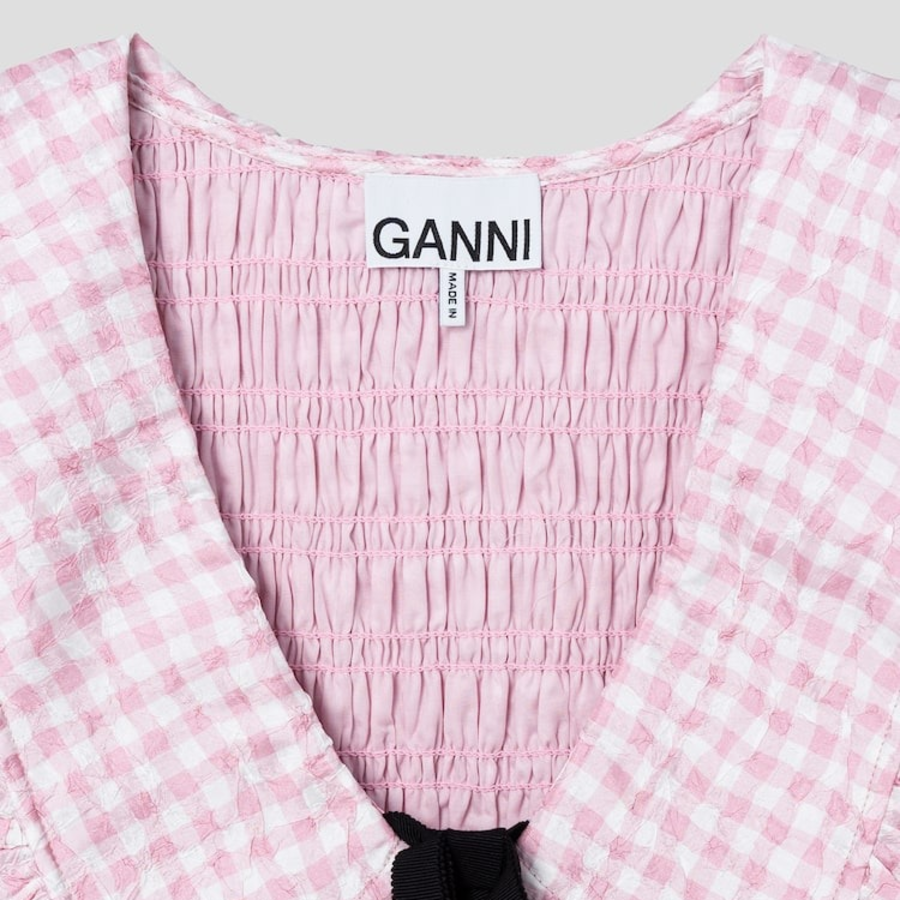 GANNI Shibori Pleat Mini Smock Bubble Dress – Light Pink