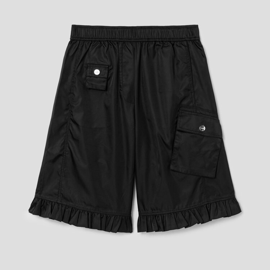 GANNI Duchesse Nylon Midi Ruffle Shorts – Black