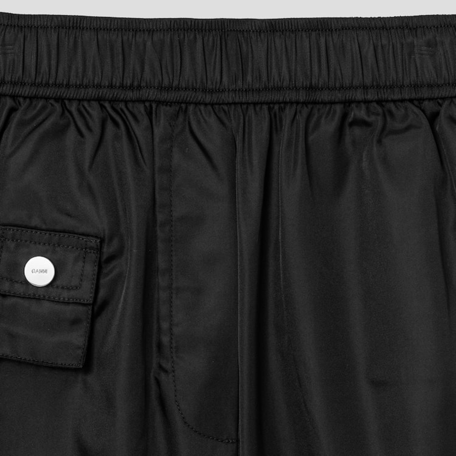 GANNI Duchesse Nylon Midi Ruffle Shorts – Black