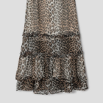 GANNI Printed Viscose Chiffon Long Ruffle Skirt