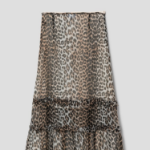 GANNI Printed Viscose Chiffon Long Ruffle Skirt