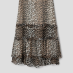 GANNI Printed Viscose Chiffon Long Ruffle Skirt