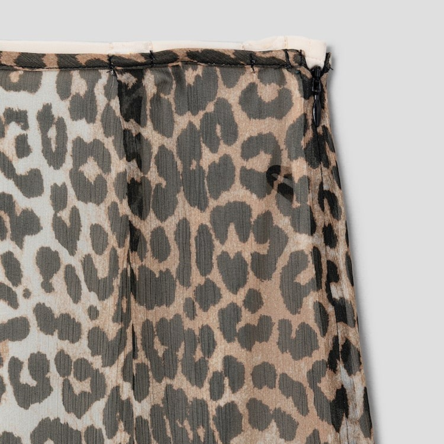 GANNI Printed Viscose Chiffon Long Ruffle Skirt