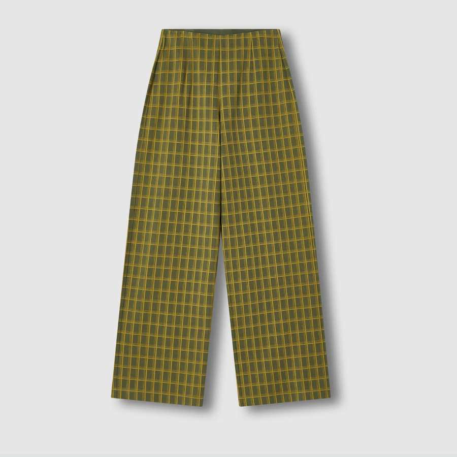 JAJU Check Wide Pants (Dark Khaki) — свободный крой и классика в клетку