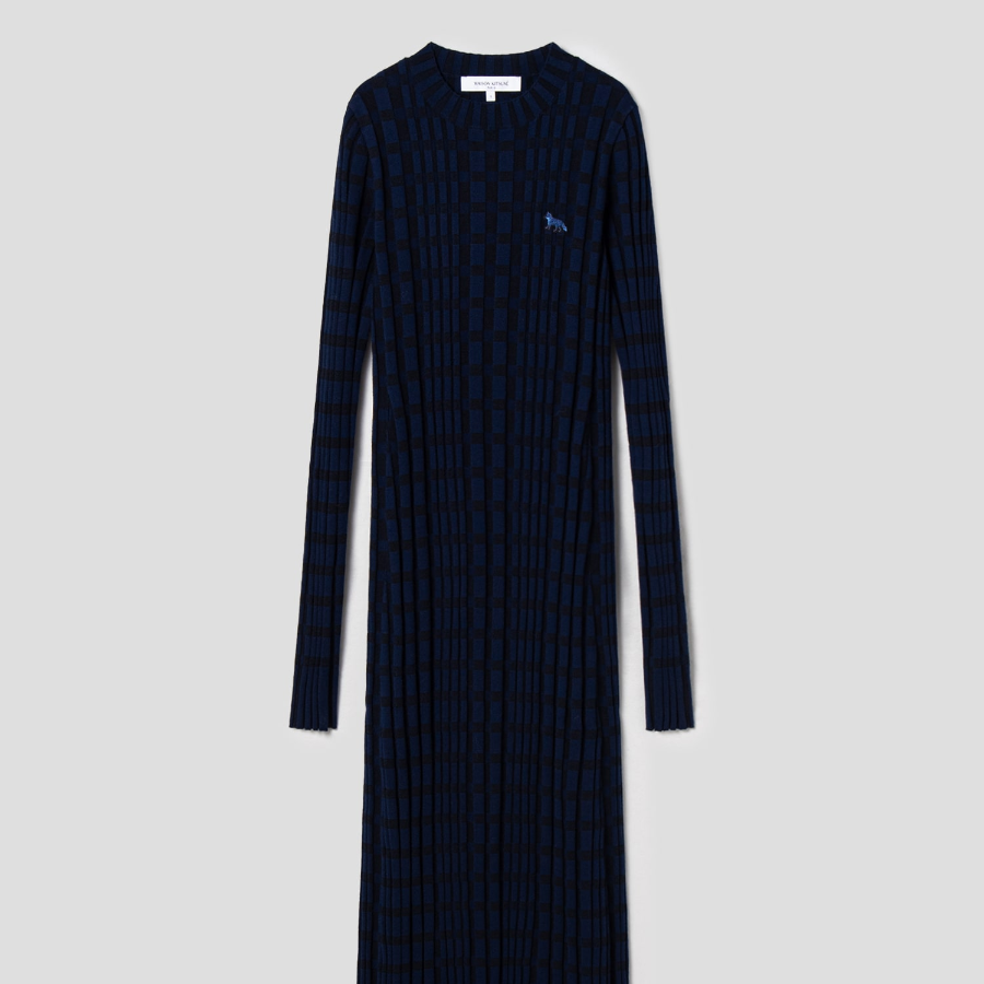 Maison Kitsune Women Checked Ribbed Long Dress