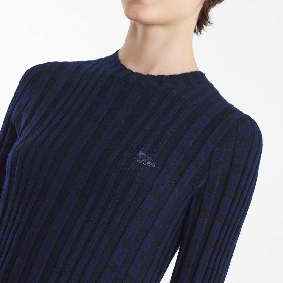 Maison Kitsune Women Checked Ribbed Long Dress