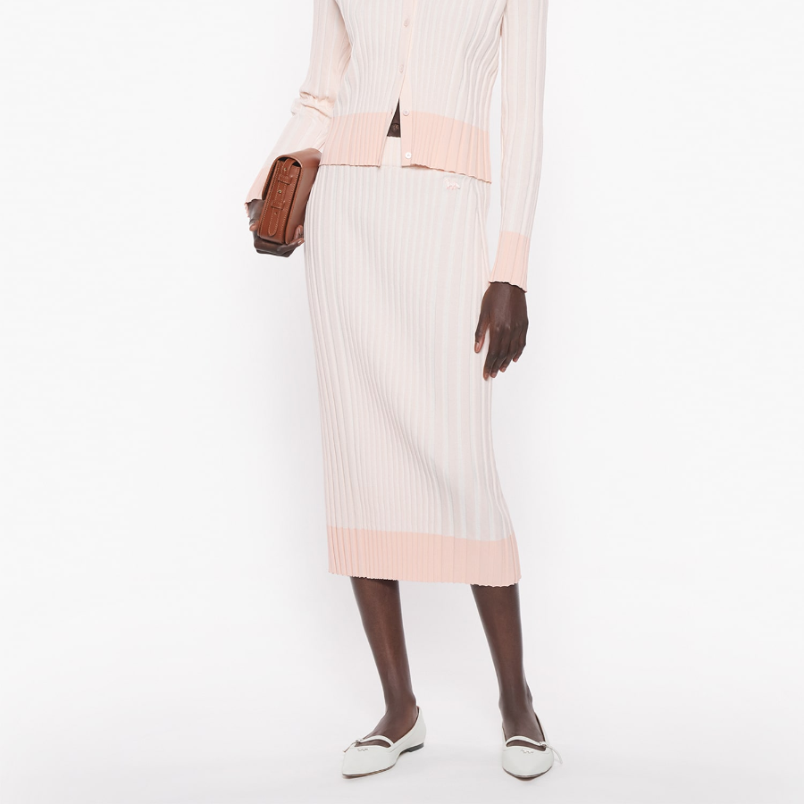 Maison Kitsune Women Baby Fox Patch Pleated Ribbed Midi Skirt