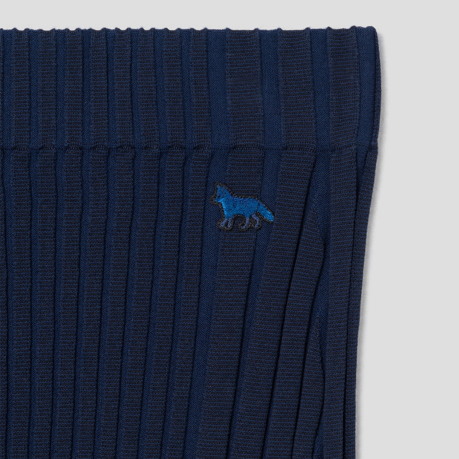 Maison Kitsune Women Baby Fox Patch Pleated Ribbed Midi Skirt