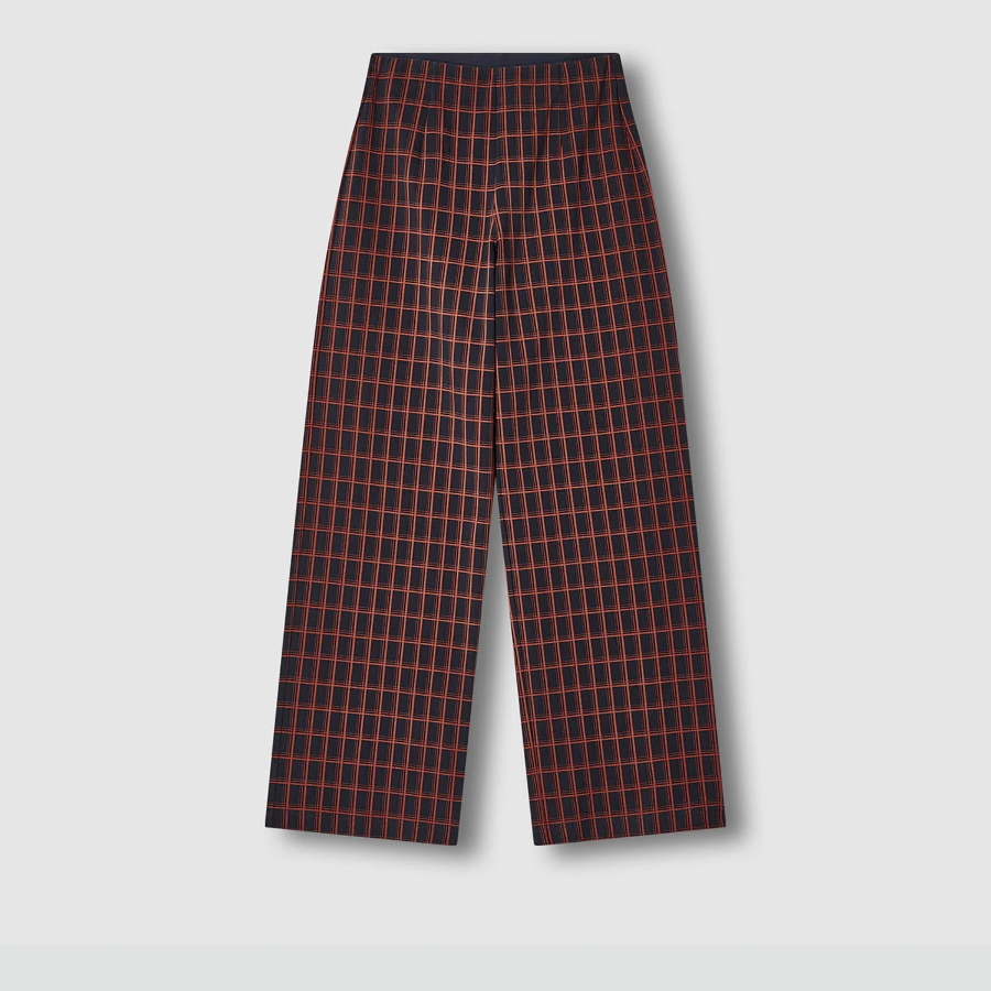 JAJU Check Wide Pants (Dark Navy) — лёгкость и расслабленный стиль на каждый день