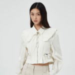 GANNI Washed Stretch Cotton Bomber Corsetshirt – Ivory