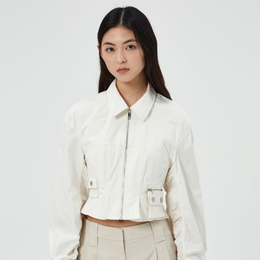 GANNI Washed Stretch Cotton Bomber Corsetshirt – Ivory