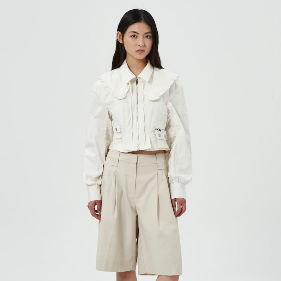 GANNI Washed Stretch Cotton Bomber Corsetshirt – Ivory