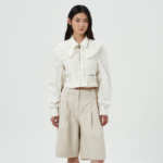 GANNI Washed Stretch Cotton Bomber Corsetshirt – Ivory