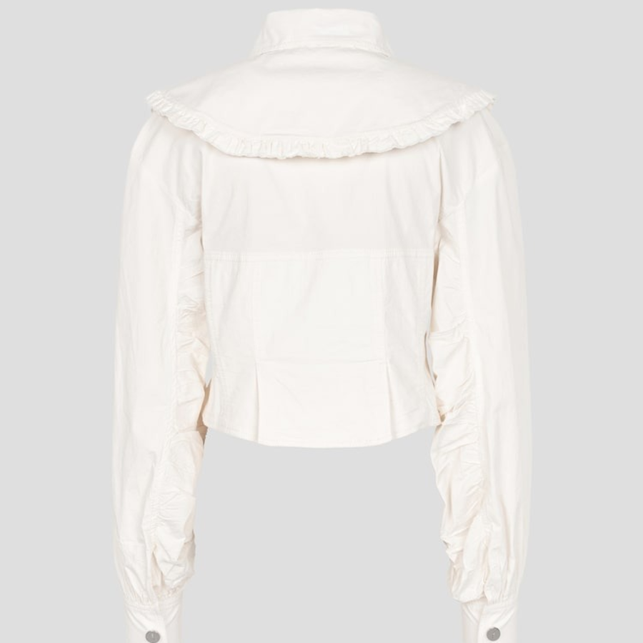 GANNI Washed Stretch Cotton Bomber Corsetshirt – Ivory