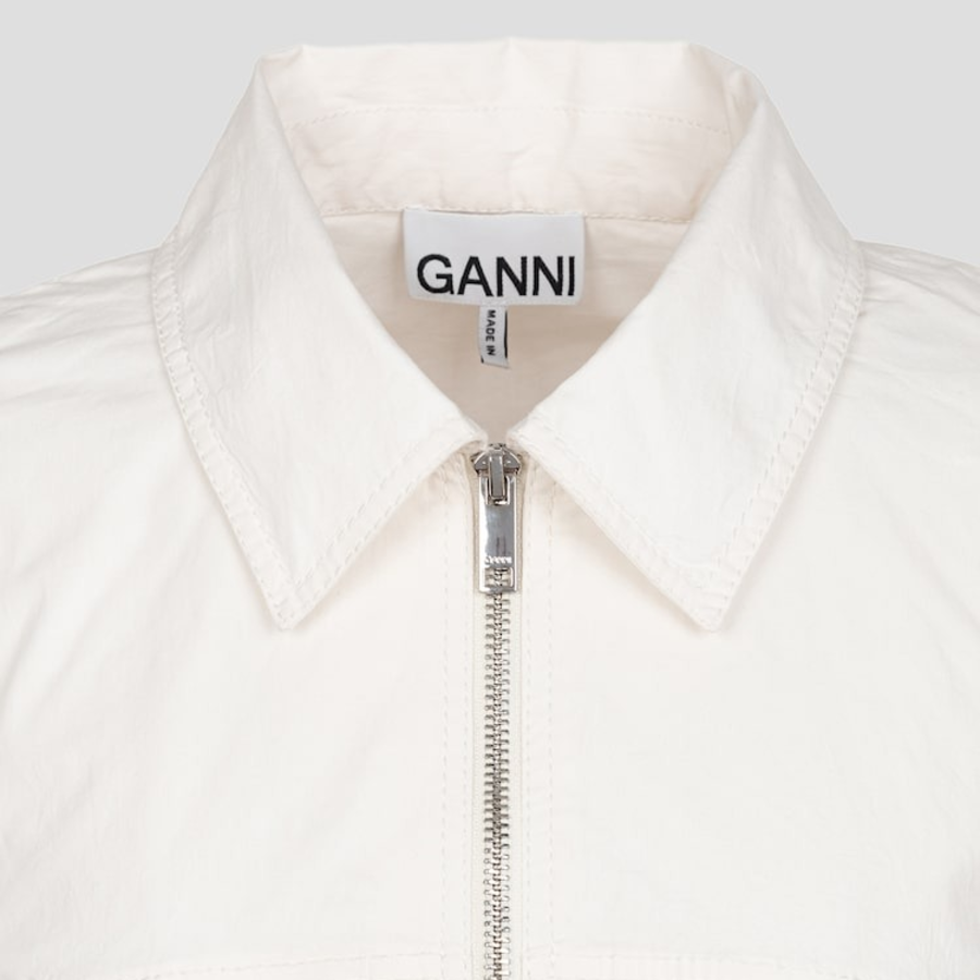 GANNI Washed Stretch Cotton Bomber Corsetshirt – Ivory