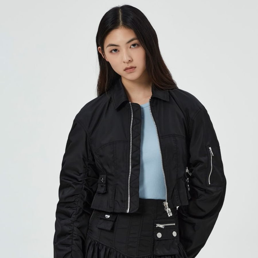 GANNI Duchesse Nylon Fitted Jacket – Black