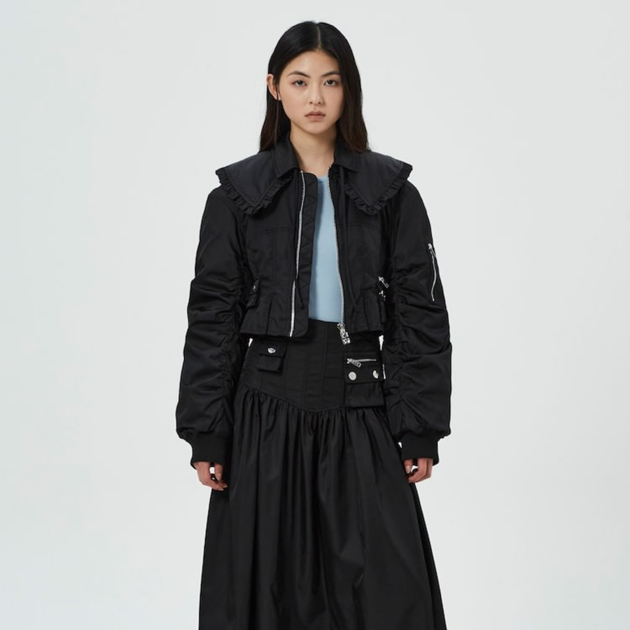 GANNI Duchesse Nylon Fitted Jacket – Black