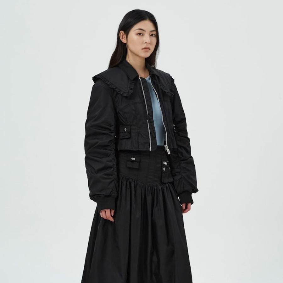 GANNI Duchesse Nylon Fitted Jacket – Black