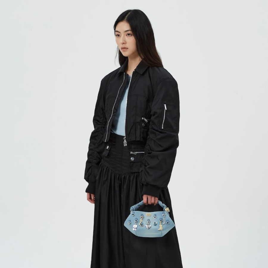 GANNI Duchesse Nylon Fitted Jacket – Black