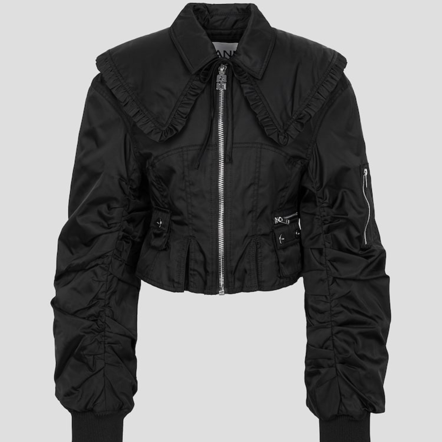GANNI Duchesse Nylon Fitted Jacket – Black