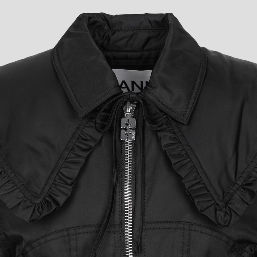 GANNI Duchesse Nylon Fitted Jacket – Black