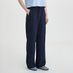 JAJU Linen Blended Wide Banding Pants (Navy) — прохлада и комфорт в расслабленном силуэте