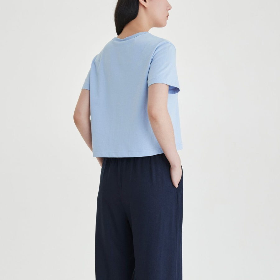 JAJU Linen Blended Wide Banding Pants (Navy) — прохлада и комфорт в расслабленном силуэте