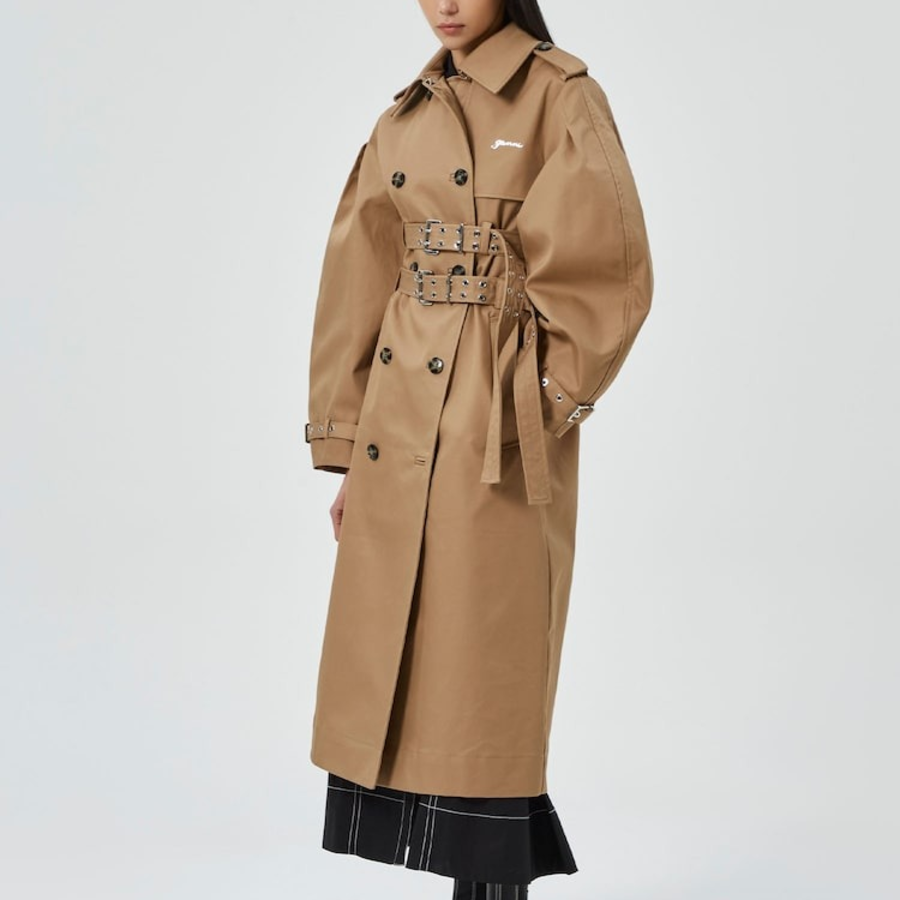 GANNI Bonded Cotton Trench Coat – Tigers Eye